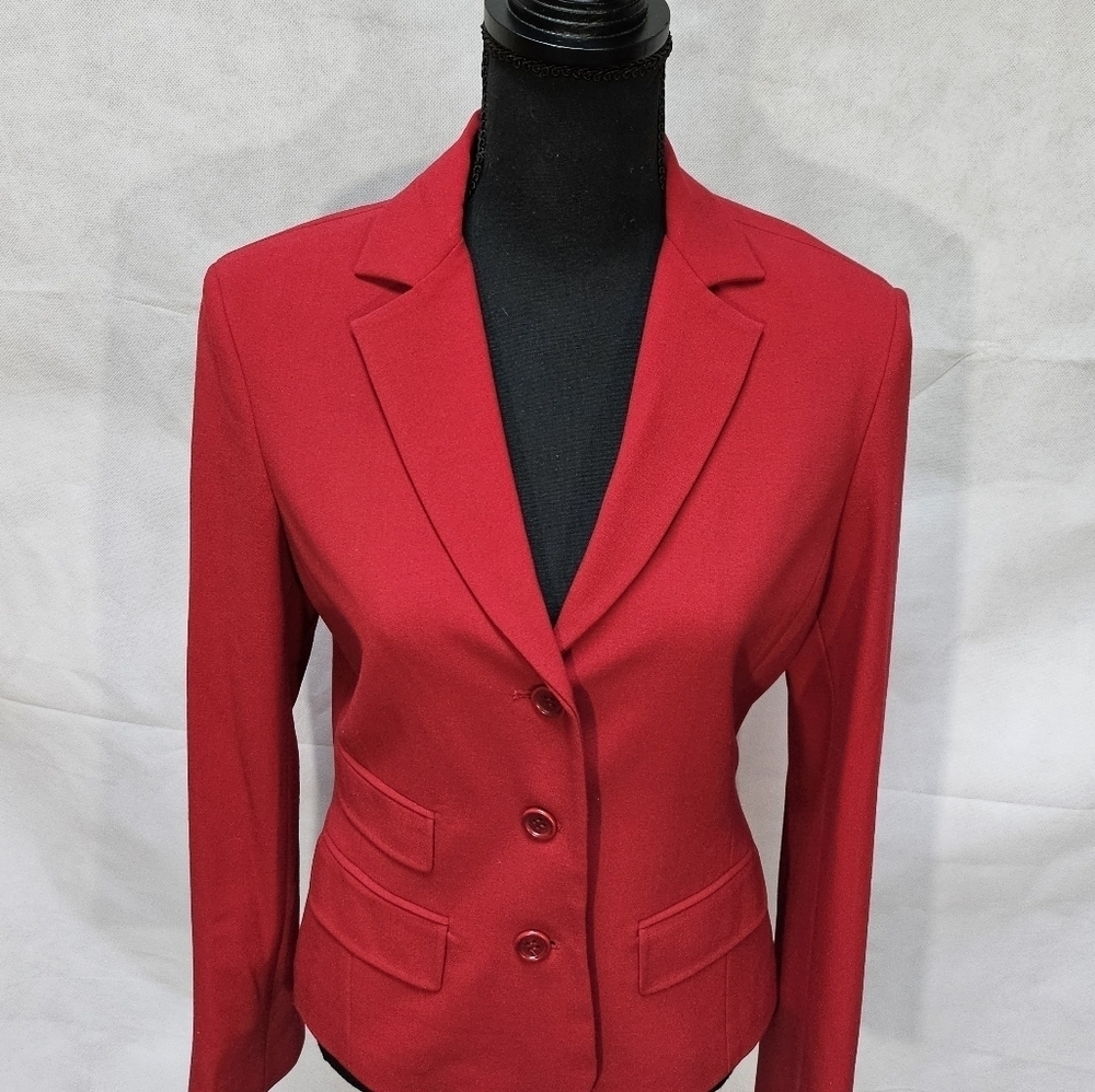 BCBG Maxazria Red Princess Cut Blazer 62% Polyester 32% Rayon 5% Spandex Sz S - Picture 2 of 7